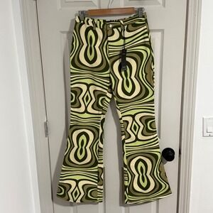 Finesse Pants Womens Small NWT Retro Swirl Print Flare Psychedelic Y2K Festival